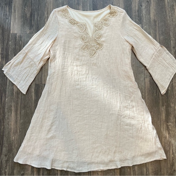 Women’s Tan Long Sleeves Round Neck Tunic Loose Fit Lined Dress Size L - Picture 7 of 13